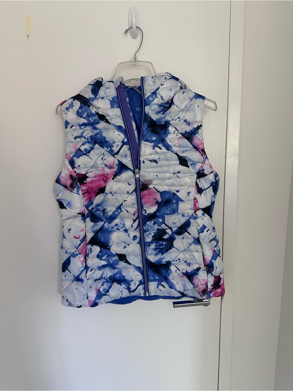 Spyder Women’s Hooded Puffer Vest Floral Blue Pink Size M